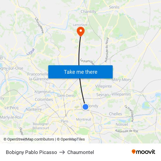 Bobigny Pablo Picasso to Chaumontel map