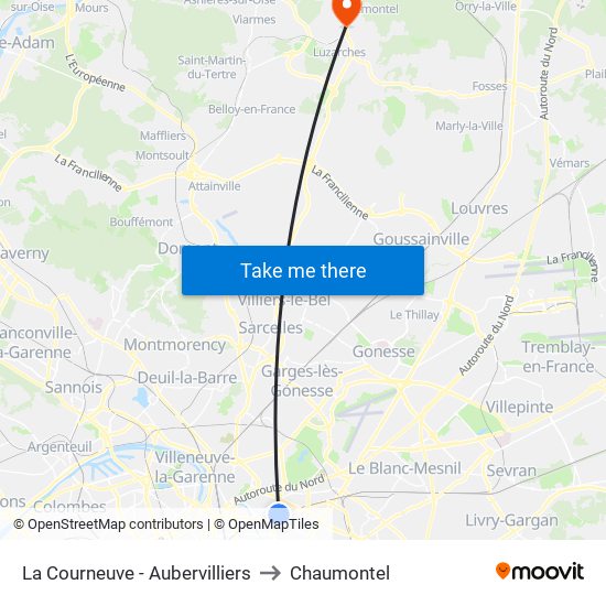 La Courneuve - Aubervilliers to Chaumontel map