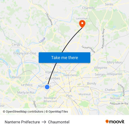 Nanterre Préfecture to Chaumontel map