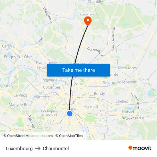 Luxembourg to Chaumontel map