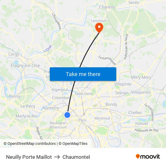 Neuilly Porte Maillot to Chaumontel map