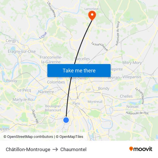 Châtillon-Montrouge to Chaumontel map