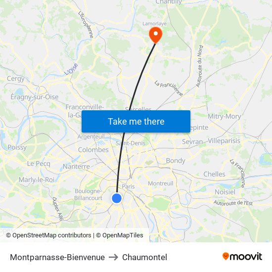 Montparnasse-Bienvenue to Chaumontel map