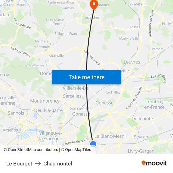 Le Bourget to Chaumontel map