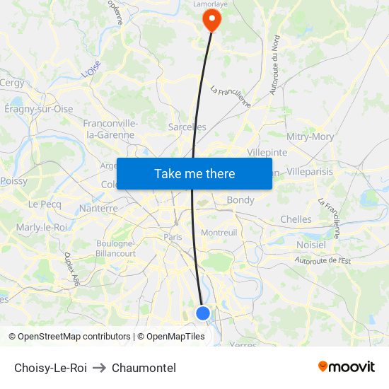 Choisy-Le-Roi to Chaumontel map
