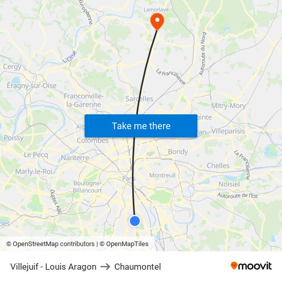 Villejuif - Louis Aragon to Chaumontel map