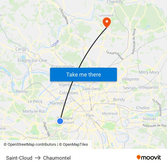 Saint-Cloud to Chaumontel map