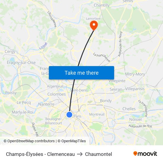 Champs-Élysées - Clemenceau to Chaumontel map