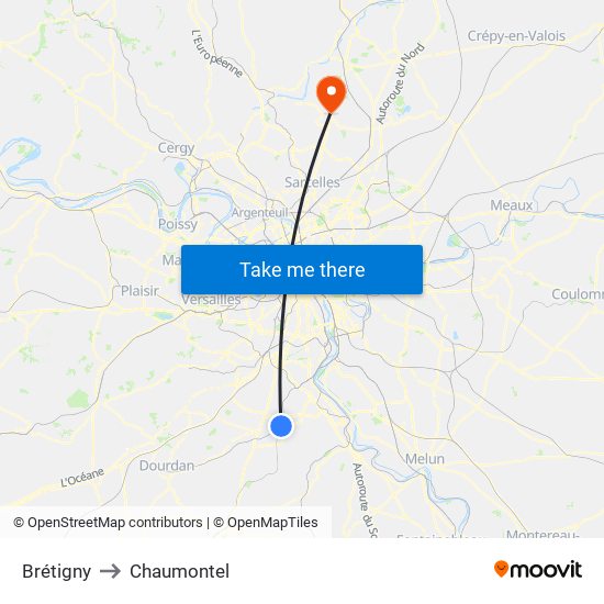 Brétigny to Chaumontel map