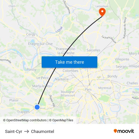Saint-Cyr to Chaumontel map