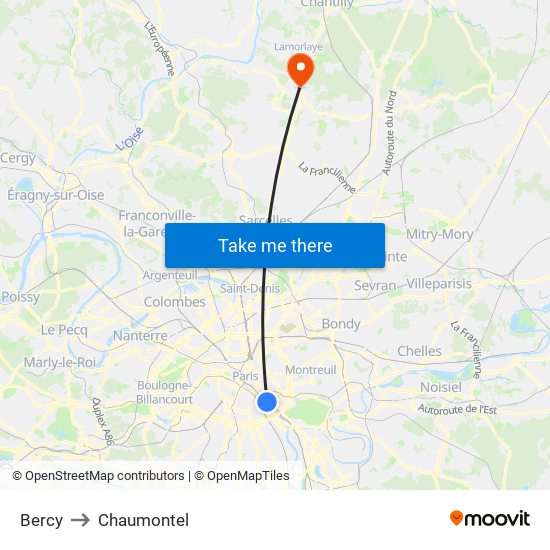 Bercy to Chaumontel map