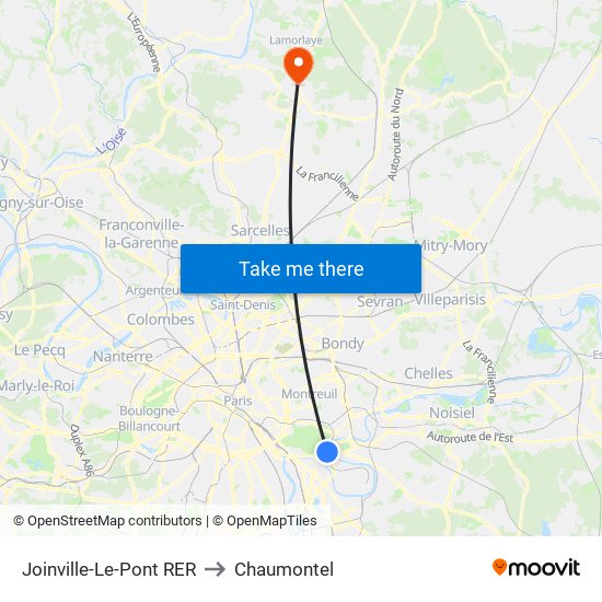 Joinville-Le-Pont RER to Chaumontel map