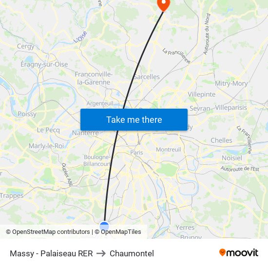 Massy - Palaiseau RER to Chaumontel map