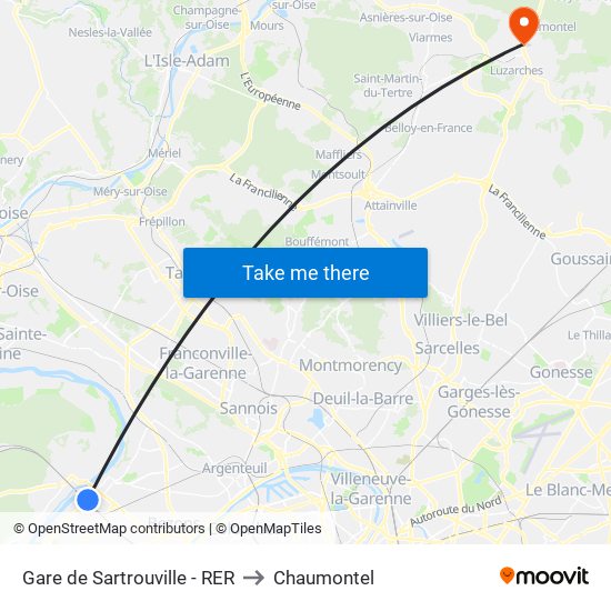 Gare de Sartrouville - RER to Chaumontel map