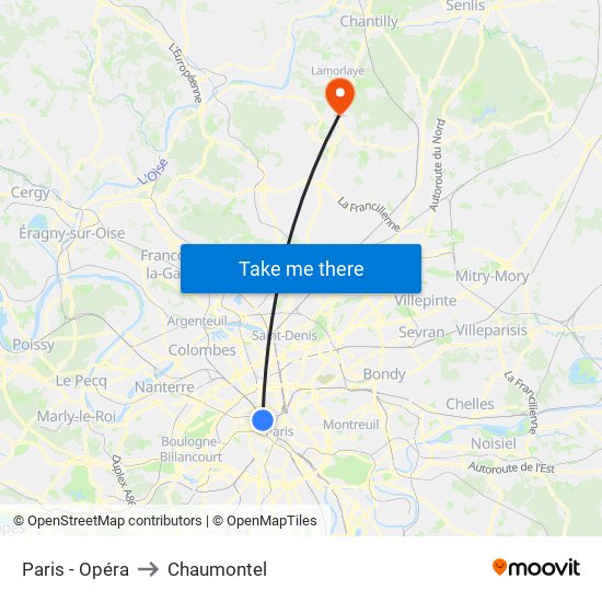 Paris - Opéra to Chaumontel map