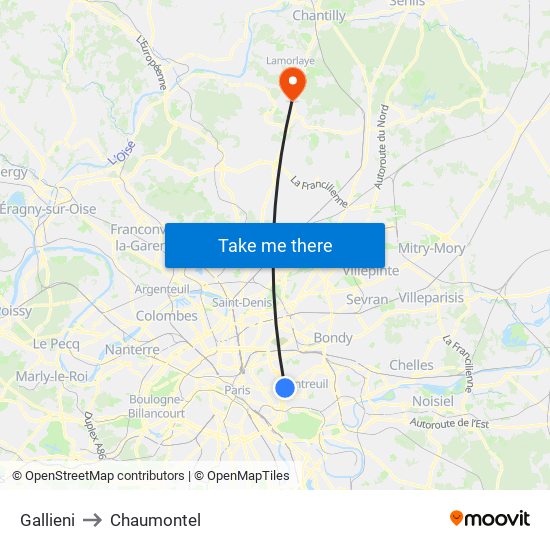 Gallieni to Chaumontel map