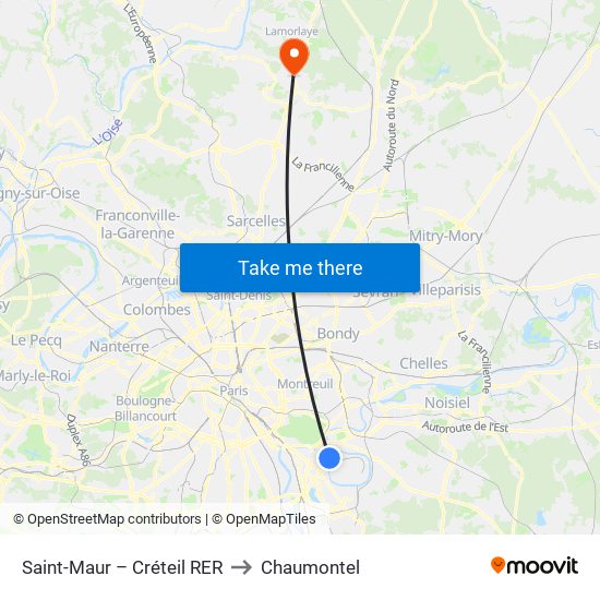 Saint-Maur – Créteil RER to Chaumontel map