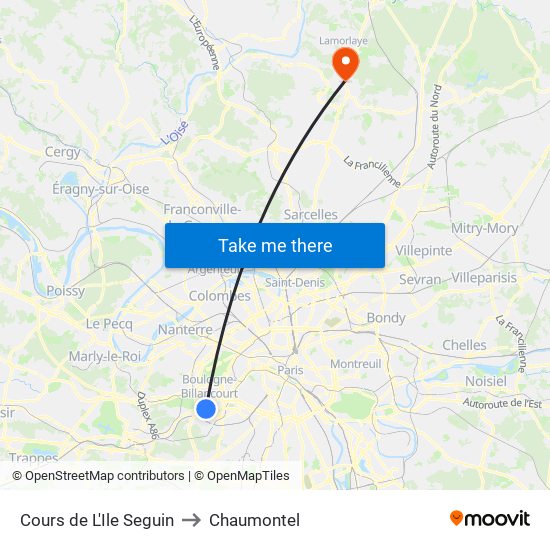 Cours de L'Ile Seguin to Chaumontel map