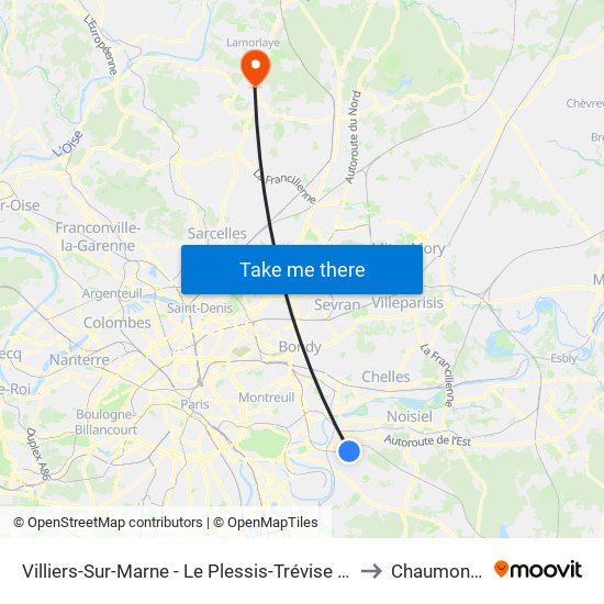 Villiers-Sur-Marne - Le Plessis-Trévise RER to Chaumontel map