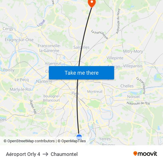 Aéroport Orly 4 to Chaumontel map