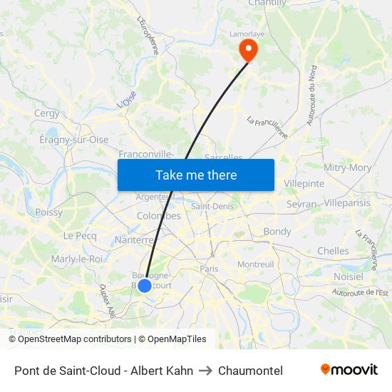 Pont de Saint-Cloud - Albert Kahn to Chaumontel map