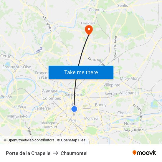 Porte de la Chapelle to Chaumontel map