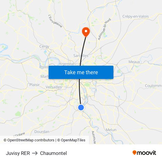 Juvisy RER to Chaumontel map