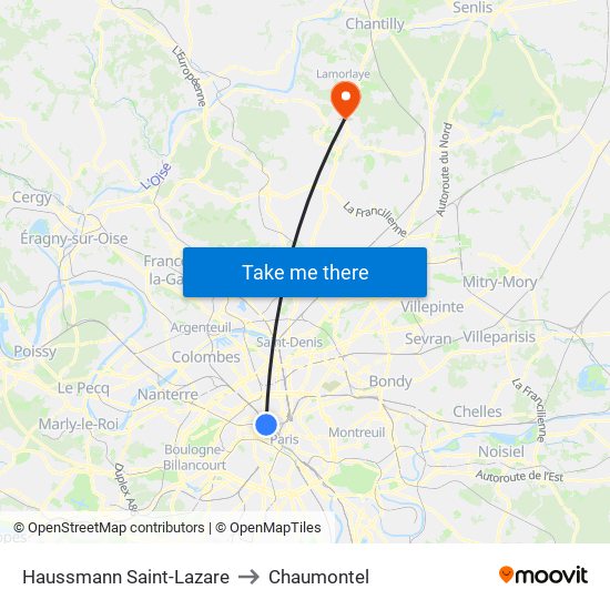 Haussmann Saint-Lazare to Chaumontel map