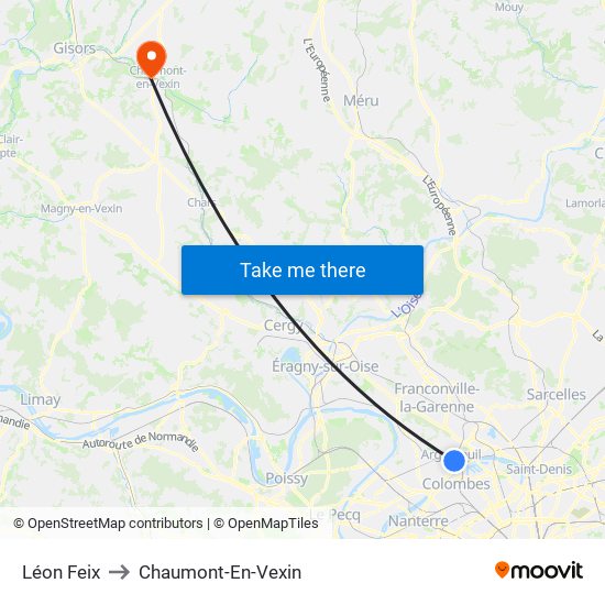 Léon Feix to Chaumont-En-Vexin map