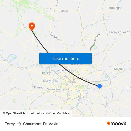 Torcy to Chaumont-En-Vexin map