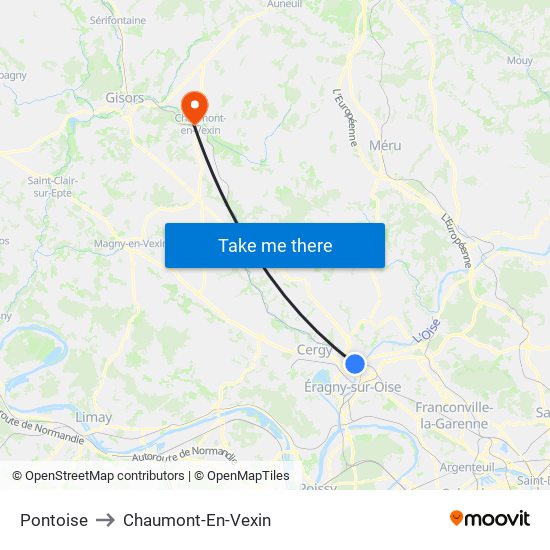 Pontoise to Chaumont-En-Vexin map