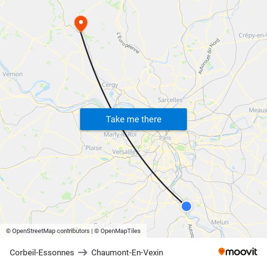 Corbeil-Essonnes to Chaumont-En-Vexin map