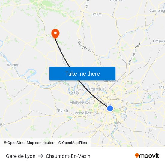 Gare de Lyon to Chaumont-En-Vexin map