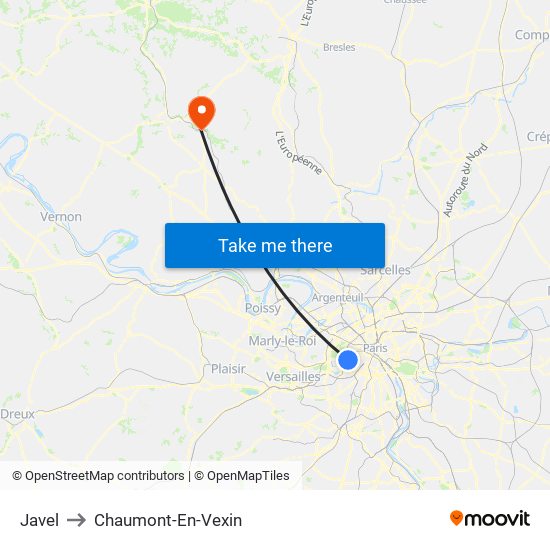 Javel to Chaumont-En-Vexin map