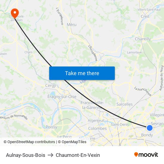 Aulnay-Sous-Bois to Chaumont-En-Vexin map