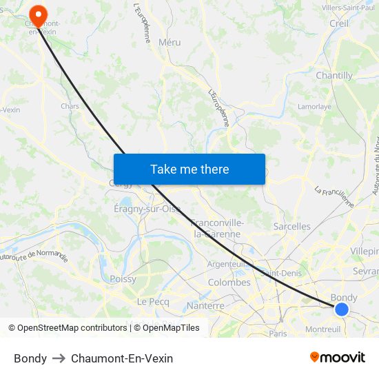 Bondy to Chaumont-En-Vexin map