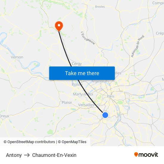 Antony to Chaumont-En-Vexin map