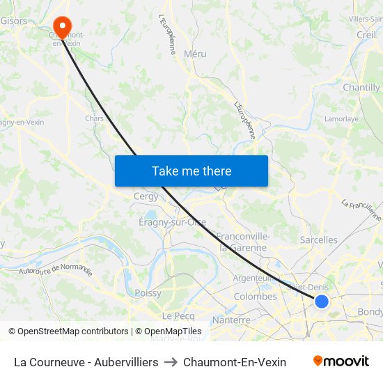 La Courneuve - Aubervilliers to Chaumont-En-Vexin map