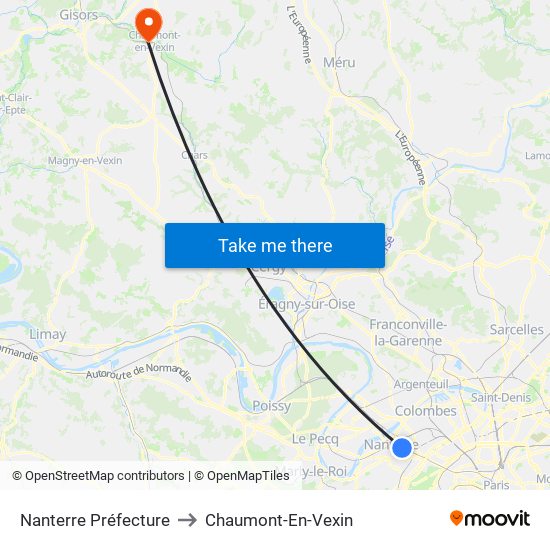 Nanterre Préfecture to Chaumont-En-Vexin map