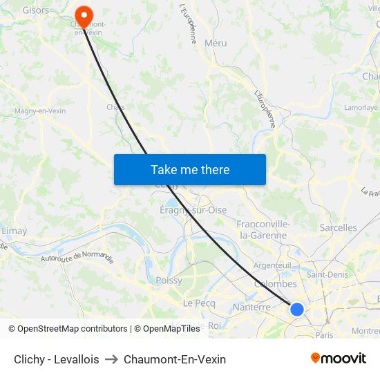 Clichy - Levallois to Chaumont-En-Vexin map