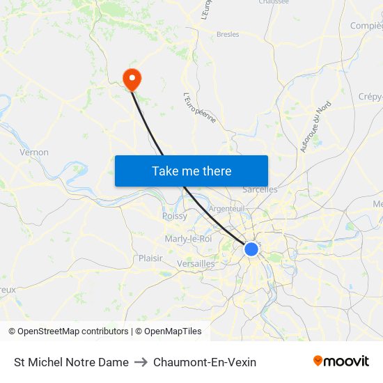 St Michel Notre Dame to Chaumont-En-Vexin map