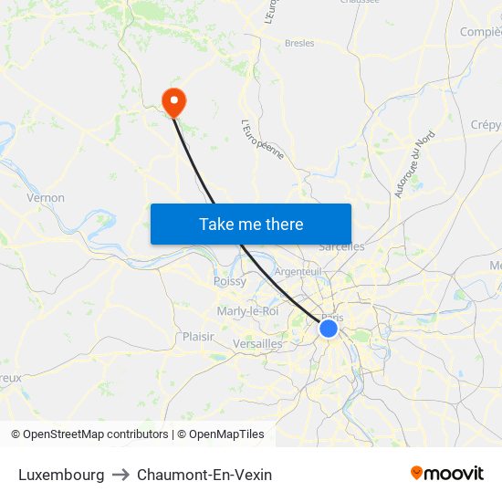 Luxembourg to Chaumont-En-Vexin map