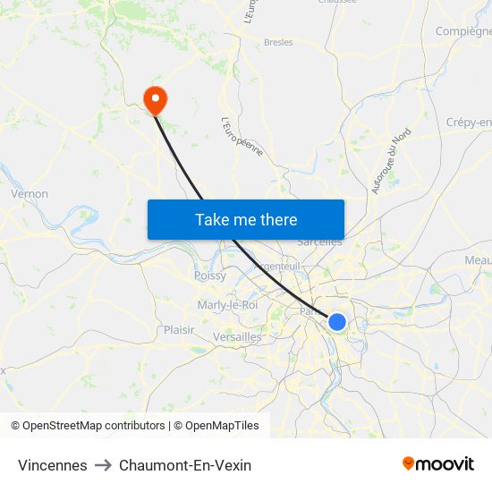 Vincennes to Chaumont-En-Vexin map