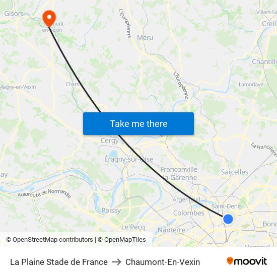La Plaine Stade de France to Chaumont-En-Vexin map