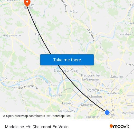 Madeleine to Chaumont-En-Vexin map