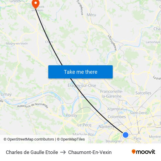 Charles de Gaulle Etoile to Chaumont-En-Vexin map
