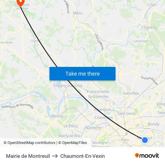 Mairie de Montreuil to Chaumont-En-Vexin map