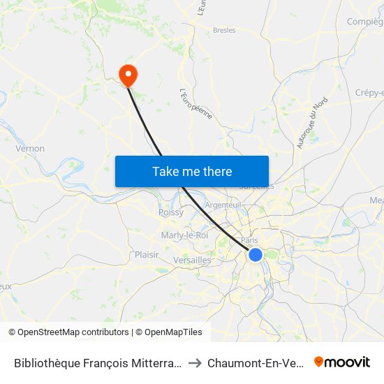 Bibliothèque François Mitterrand to Chaumont-En-Vexin map