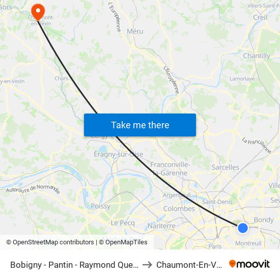 Bobigny - Pantin - Raymond Queneau to Chaumont-En-Vexin map