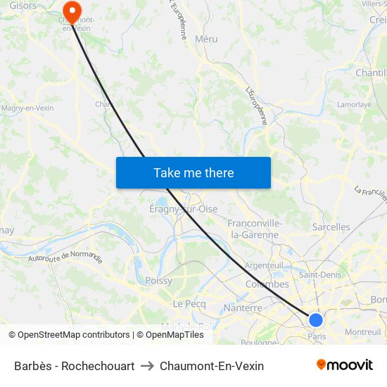 Barbès - Rochechouart to Chaumont-En-Vexin map